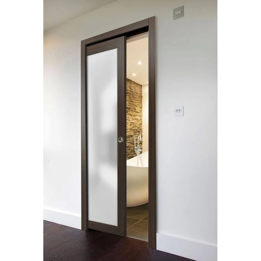 Lite Glass Sliding Pocket Door Chocolate Ash Brown L22764