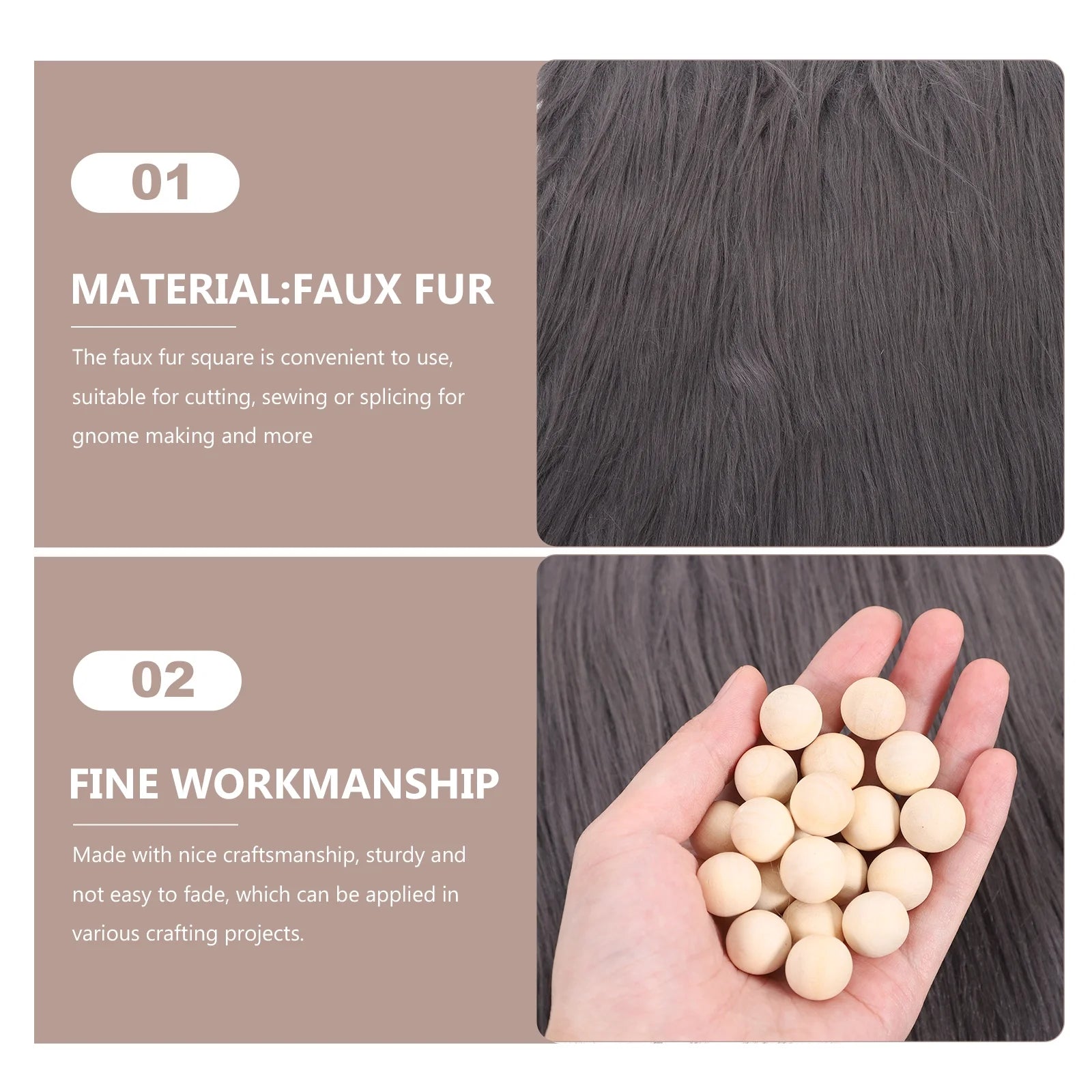 2 Sets Gnome Doll DIY Making Supplies Including Square Faux Fur Fabric Wooden Balls U41858