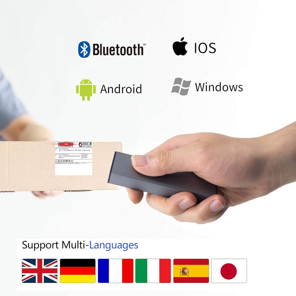 2D QR Wireless Bluetooth Barcode Scanner Portable Handheld 3-in-1 Aluminum Alloy Metal Outer Box Pack of 2 Q8228