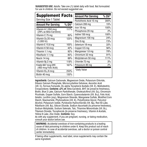 Multivitamin Tablet with Iron, Vitamin D3, B Vitamins, C, E, Gluten Free, Non-GMO - 200 Count D6218