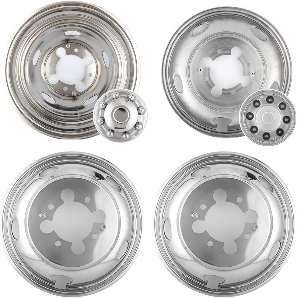 4pcs 17inch Polished Stainless Steel Dually Wheel Simulators with Removable Centre Cap H6316