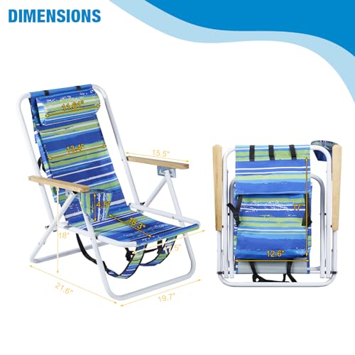 Set of 2 Blue Folding Heavy Duty Beach Camping Chairs with Cup Holder C6211