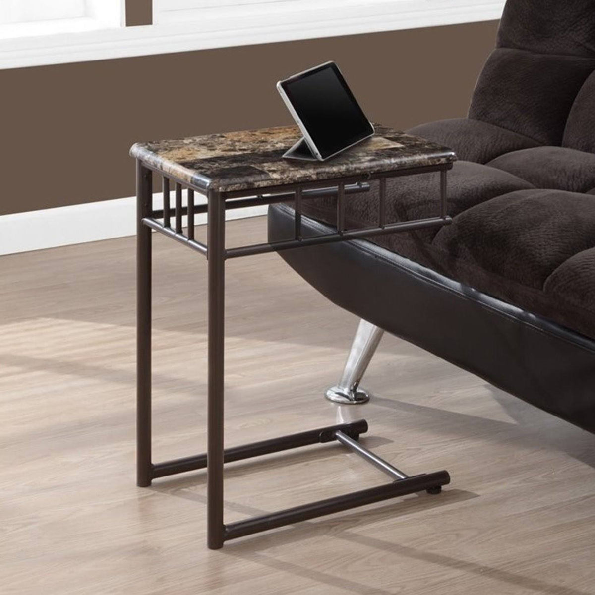 Cappuccino Marble Bronze Metal Accent Table L9473