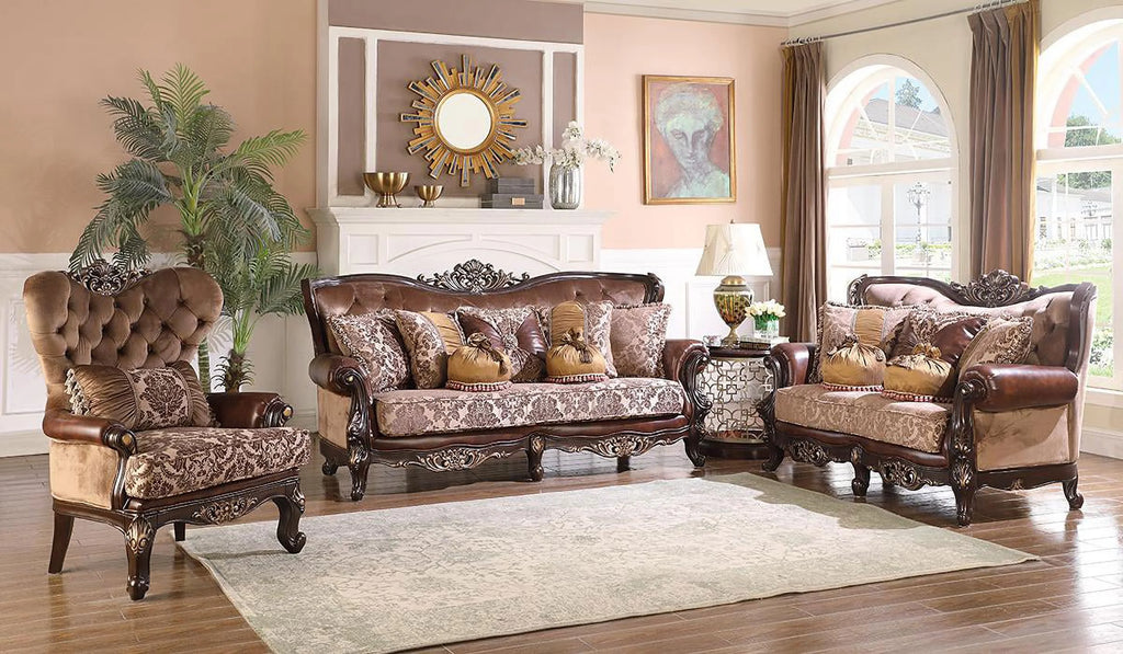 Cherry Finish Wood Sofa Set 2Pcs S624046