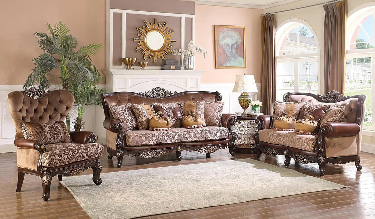 Cherry Finish Wood Sofa Set 2Pcs S624046