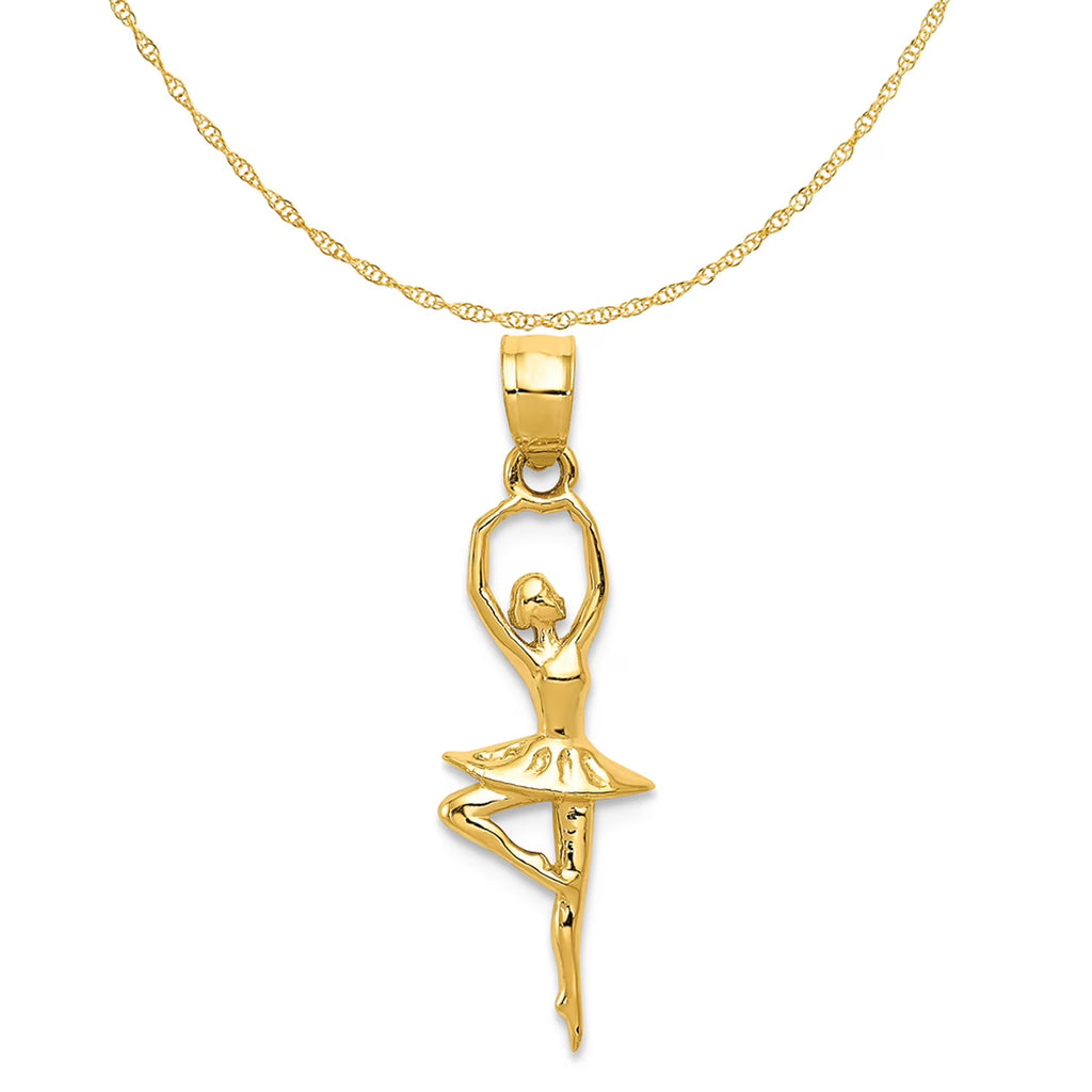 14K Yellow Gold Polished Small Ballerina Pendant Charm With 14K Yellow Gold Lightweight Rope Chain Necklace 16'' Q94566