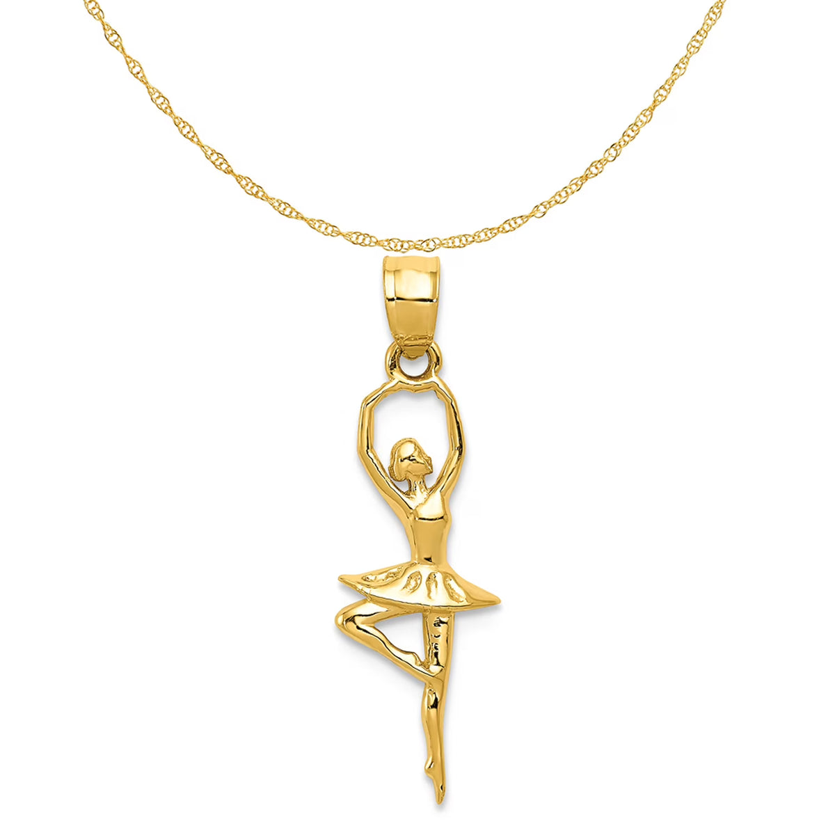 14K Yellow Gold Polished Small Ballerina Pendant Charm With 14K Yellow Gold Lightweight Rope Chain Necklace 16'' Q94566