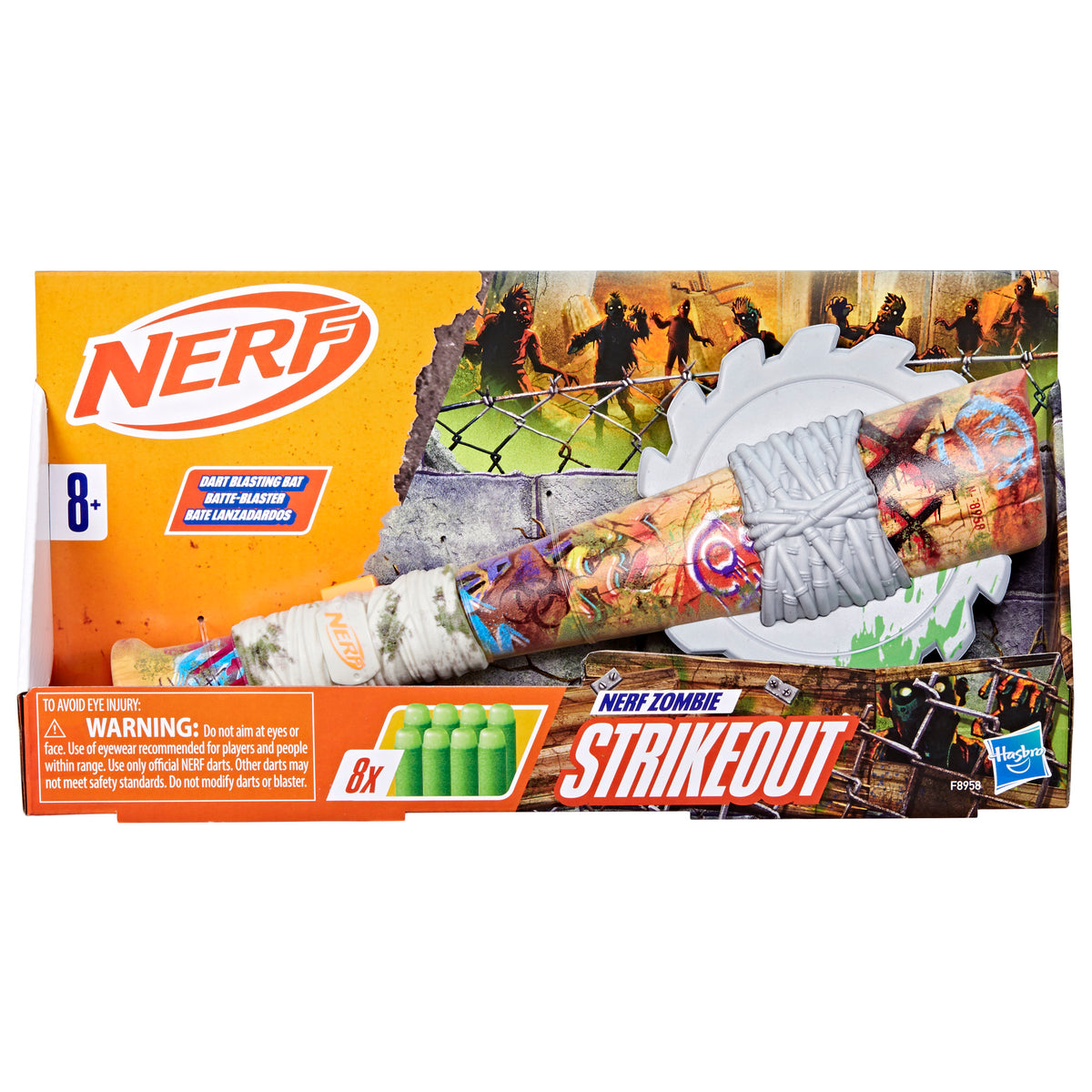 Nerf Zombie Strikeout Dart Blaster with 8 Darts and Foam Blade A89853