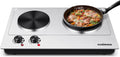 Double Hot Plate Cooktop, 1800W Portable Electric Burner, Cast Iron, Stainless Steel F317