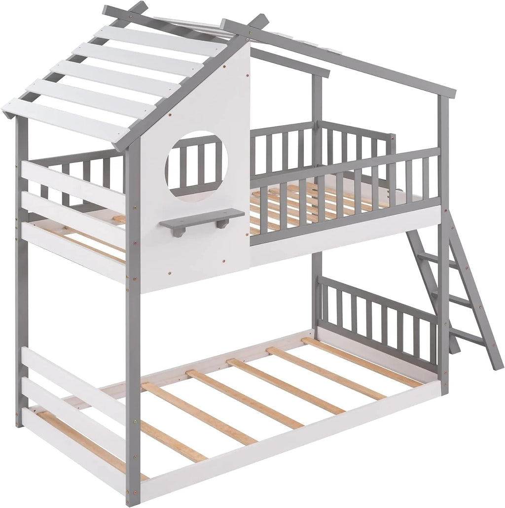 Gray Wood Kids Bunk Bed with Ladder I886597