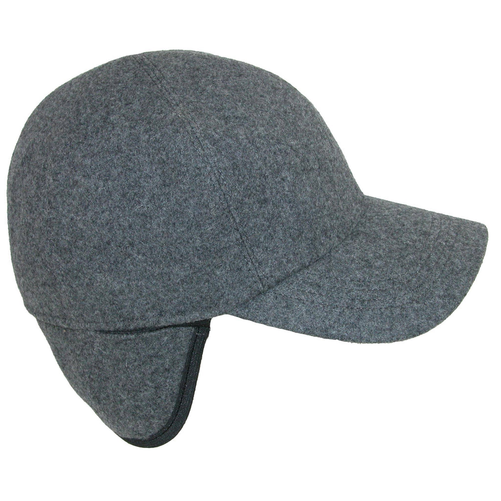 Grey Wool Baseball Cap with Earflaps Size 62 R381871