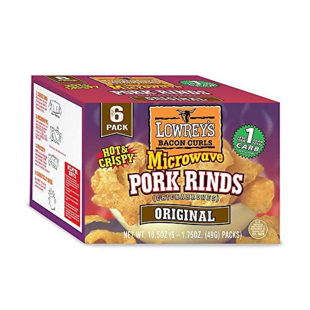 Bacon Curls Pork Rinds Original 1.75 Ounce Pack of 6 W9158