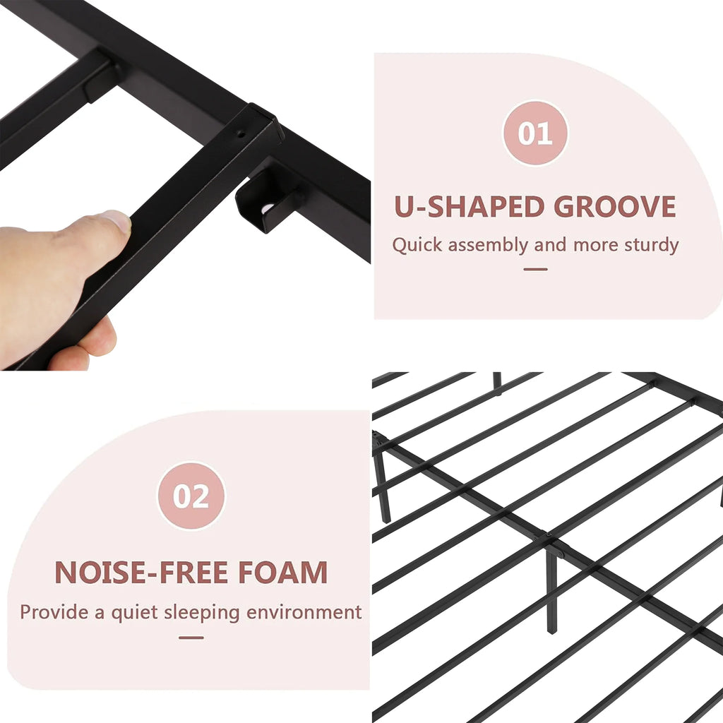 Black Full Size Metal Platform Bed Frame with Headboard and Footboard N69367
