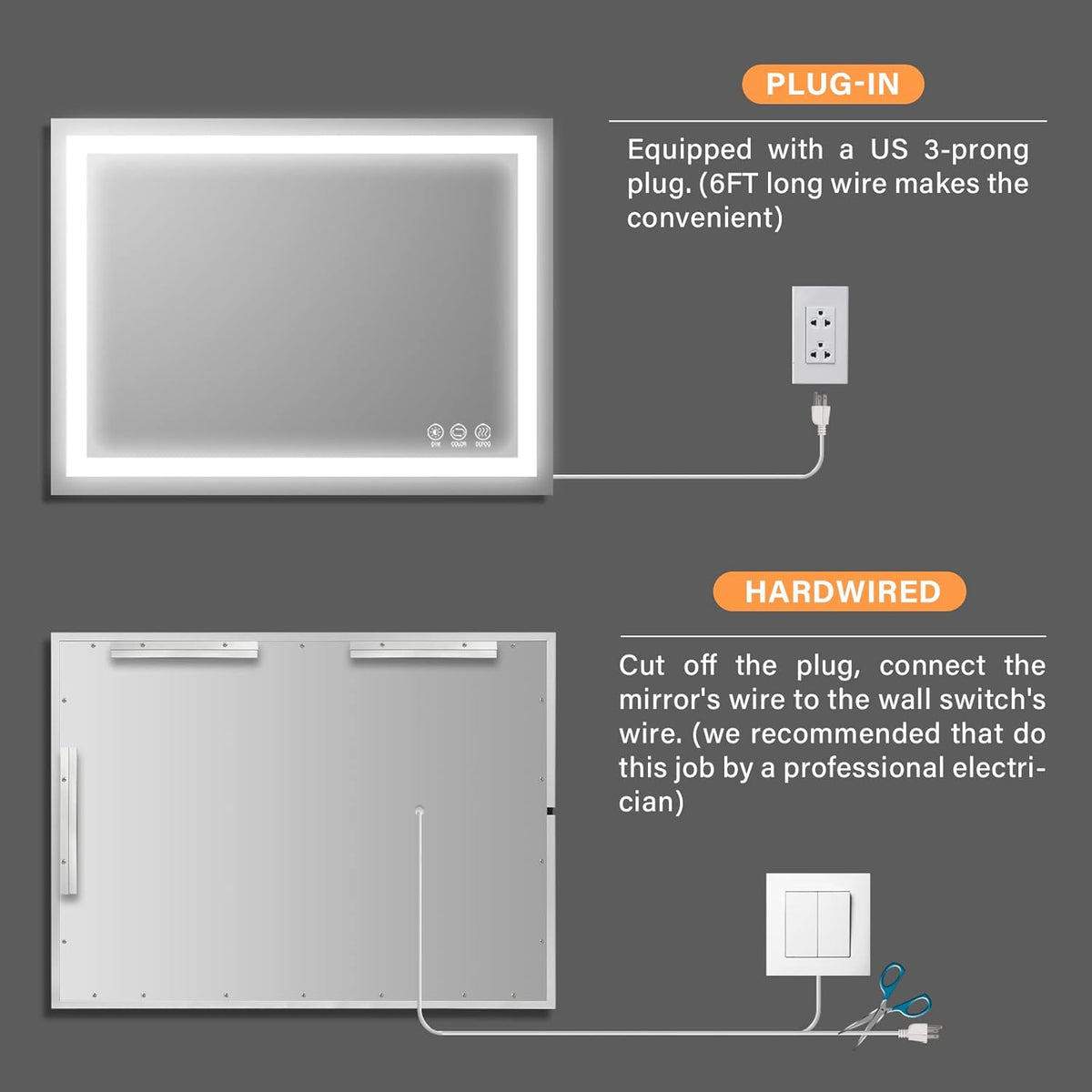 Wall Mounted LED Bathroom Mirror with Anti-Fog C9004
