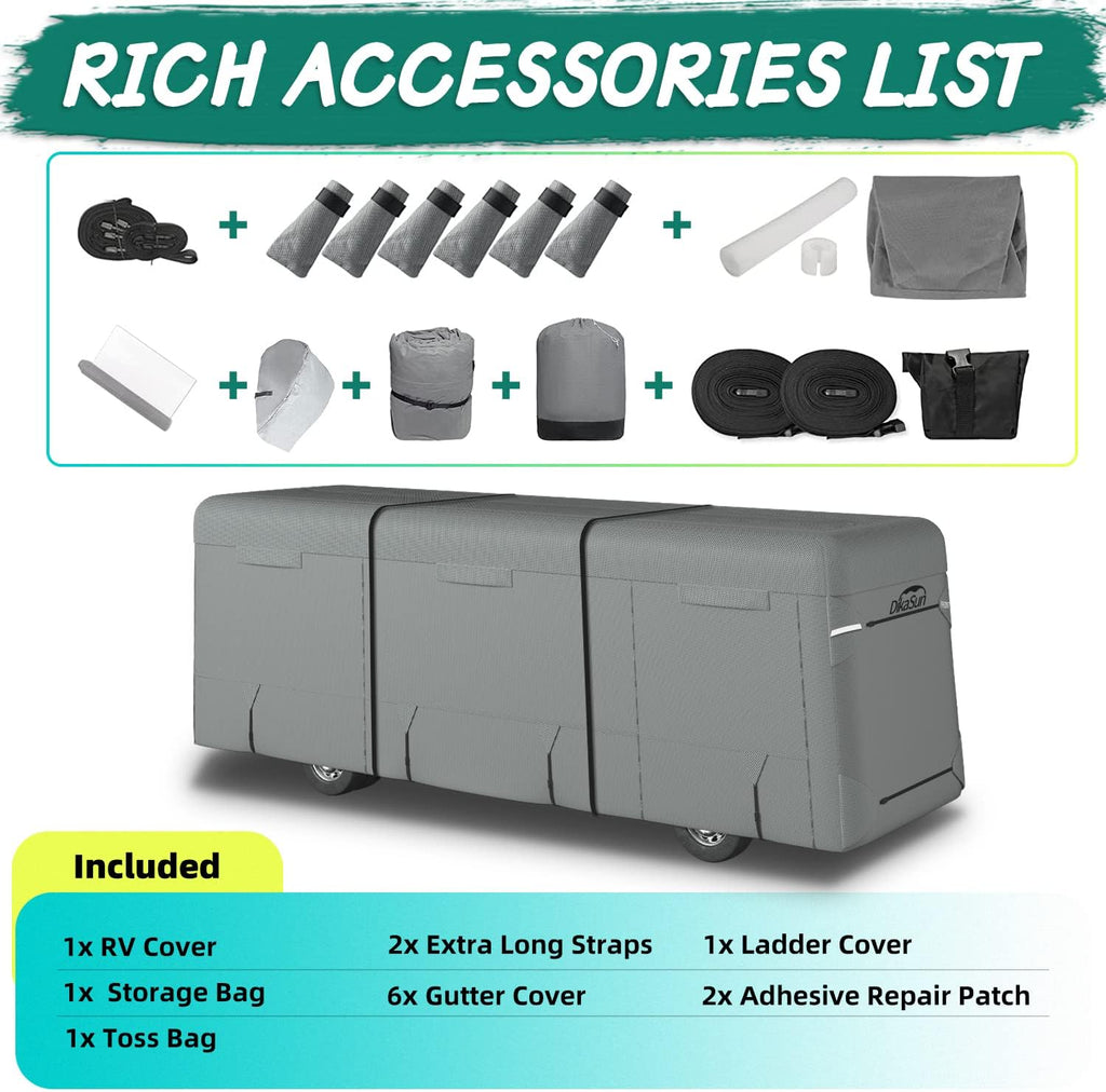 RV Cover for 37'-40' with 2Pcs Extra Straps & 6 Gutter Covers（Grey） B75979