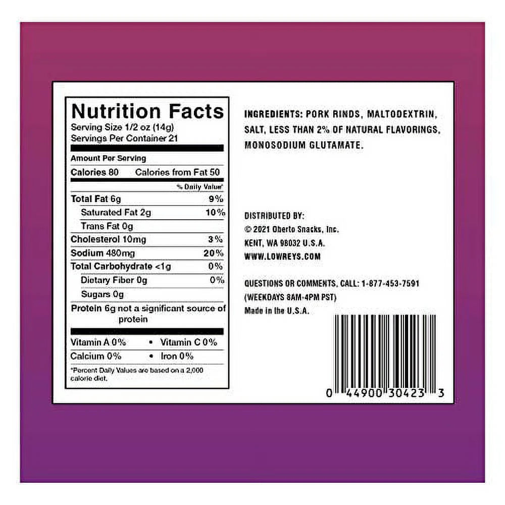Bacon Curls Pork Rinds Original 1.75 Ounce Pack of 6 W9158