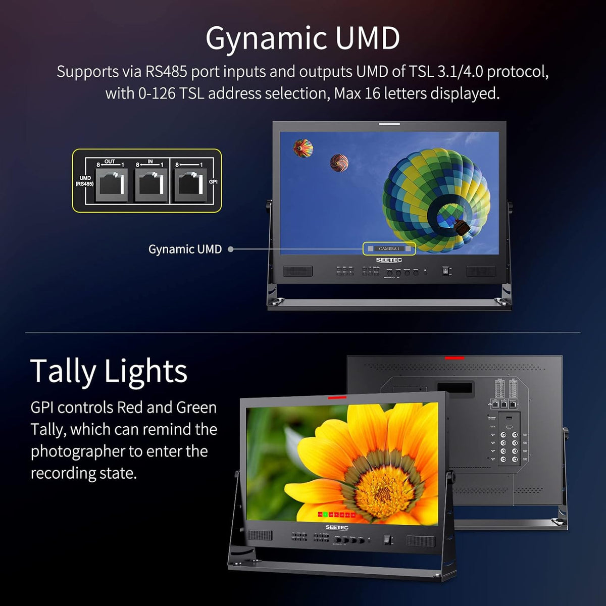 21.5 inch Multi Camera Broadcast Production Monitor with 3G SDI Input and Output HDMI W2017