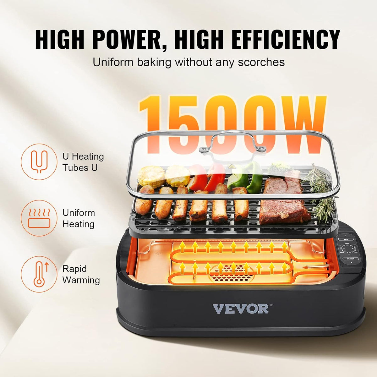 110 sq.in 1500W Electric Non-Stick Smokeless Indoor Grill V254