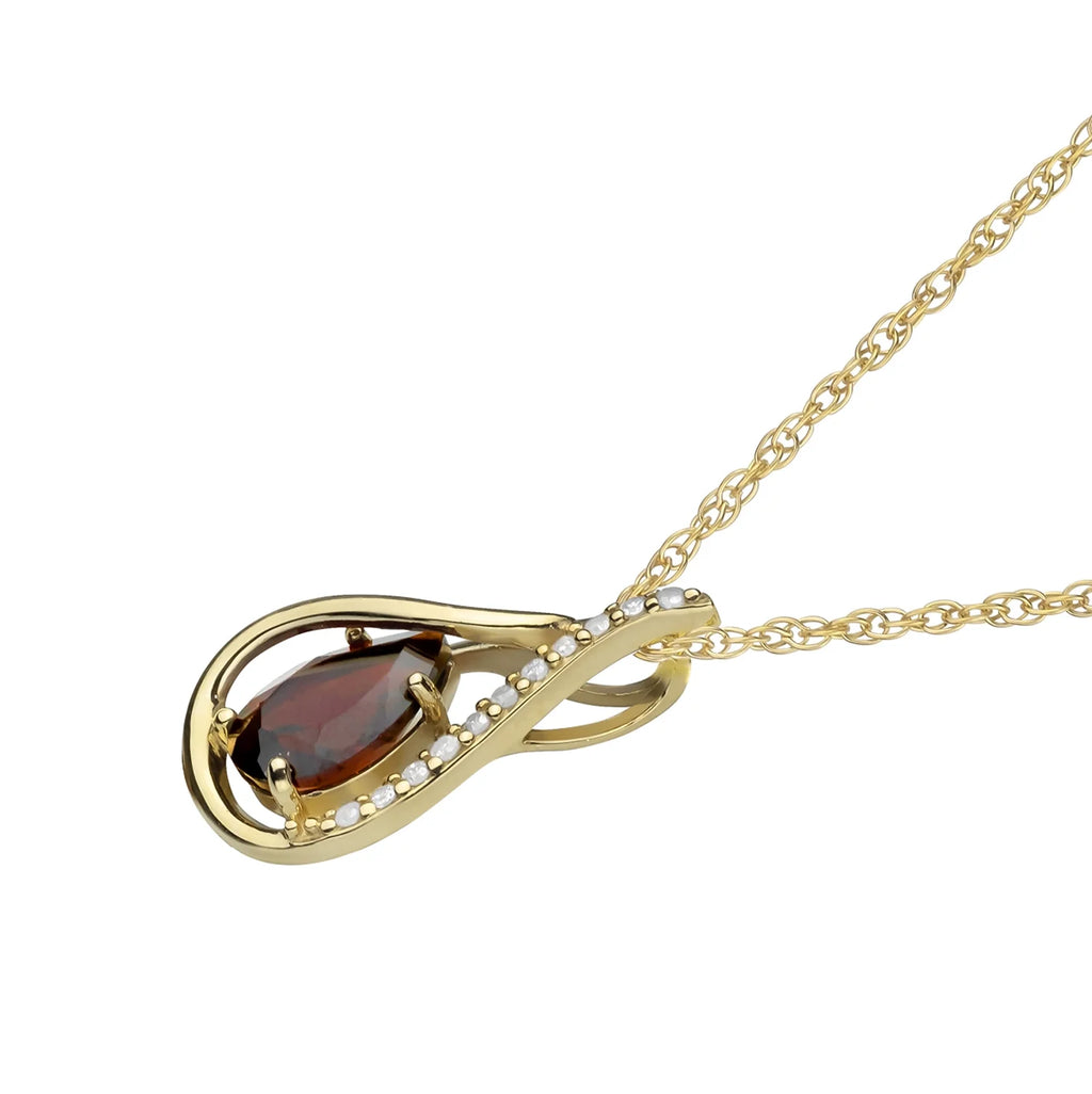 10k Yellow Gold Pear-shape Garnet and Diamond Halo Drop Pendant Necklace K3066