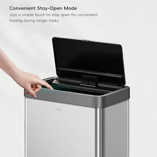 47 Liter 12.4 Gallon Touchless Rectangular Motion Sensor Trash Can with Removable Liner Brushed Stainless Steel Finish C1314