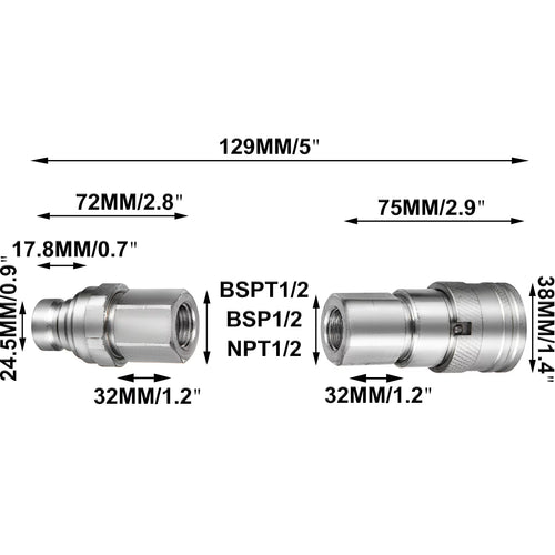 1/2" NPT Thread Hydraulic Couplers with Dust Caps V3686