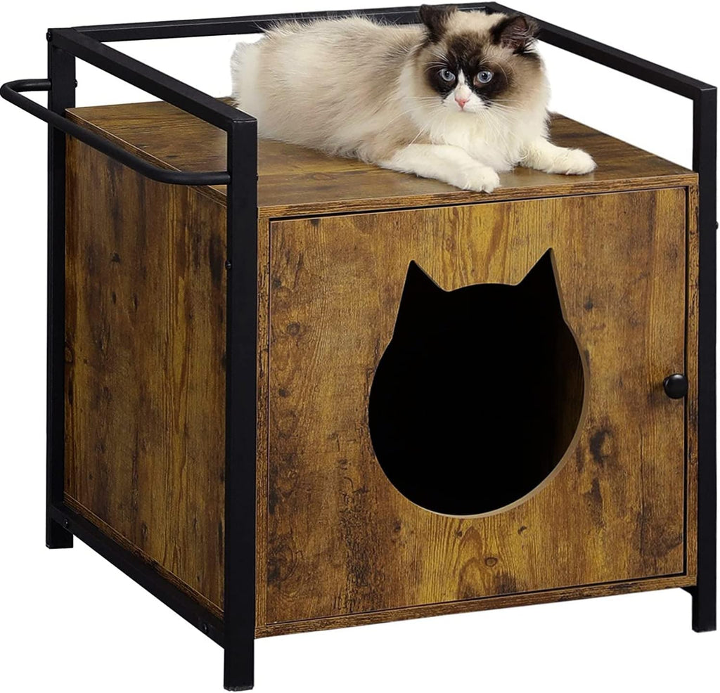 Cat Litter Box Enclosed Furniture Cabinet with Iron and Wood Structure A906270