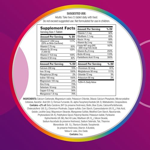 Multivitamin Tablet with Iron, Vitamin D3, B Vitamins, C, E, Gluten Free, Non-GMO - 200 Count D6218