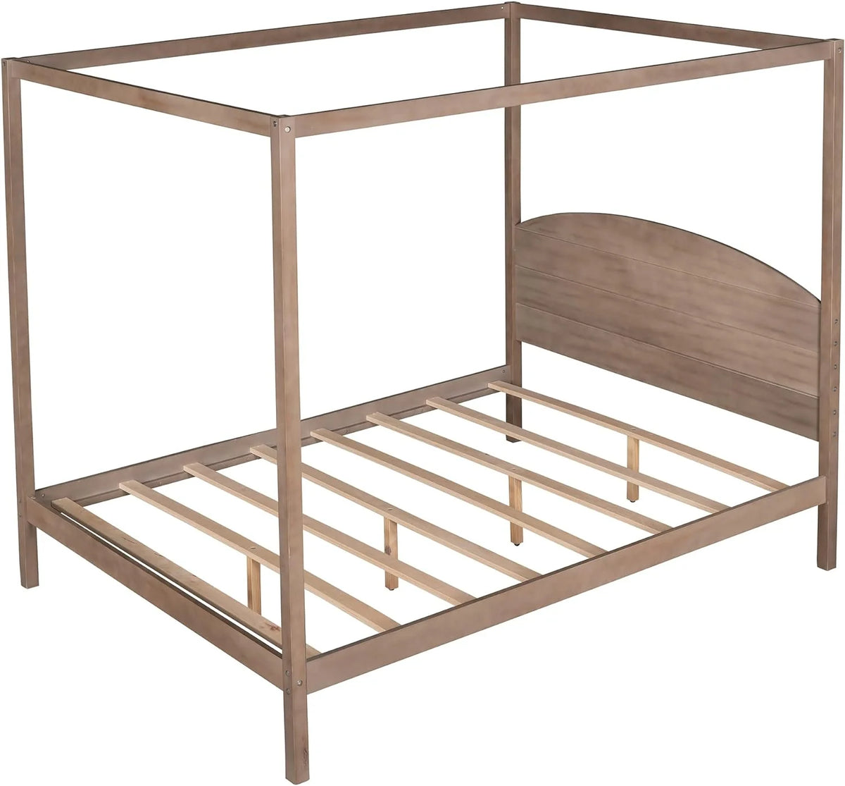 Brown Wash Queen Size 4-Post Canopy Bed Frame A747