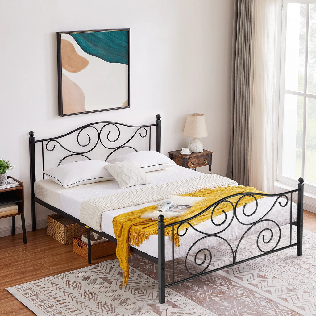 Black Full Size Metal Platform Bed Frame with Headboard and Footboard N69367