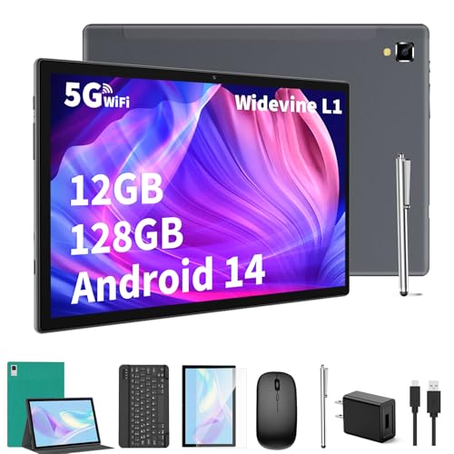 10 inch Android 14 Tablet with Keyboard, 12GB RAM 128GB ROM, Black J8411