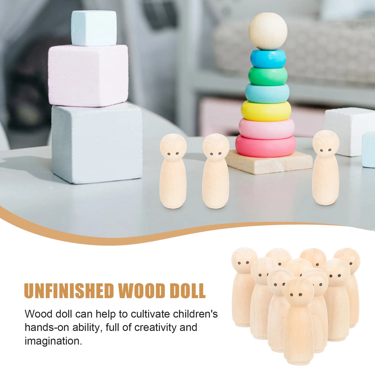 20 Pcs Wooden Peg Dolls DIY Childrens Toys J3119