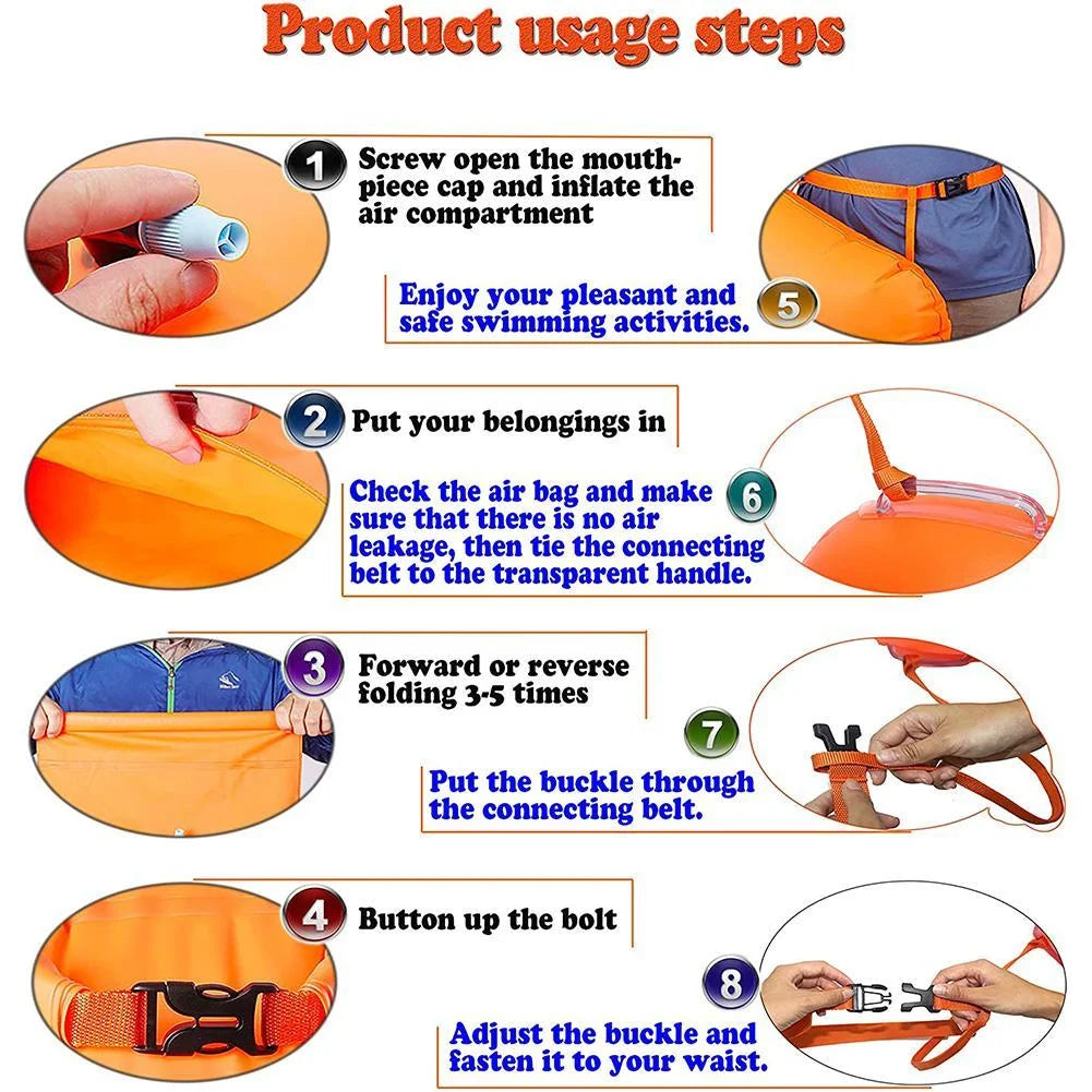 Inflatable Swimming Tow Float with Dry Pouch Orange M2234