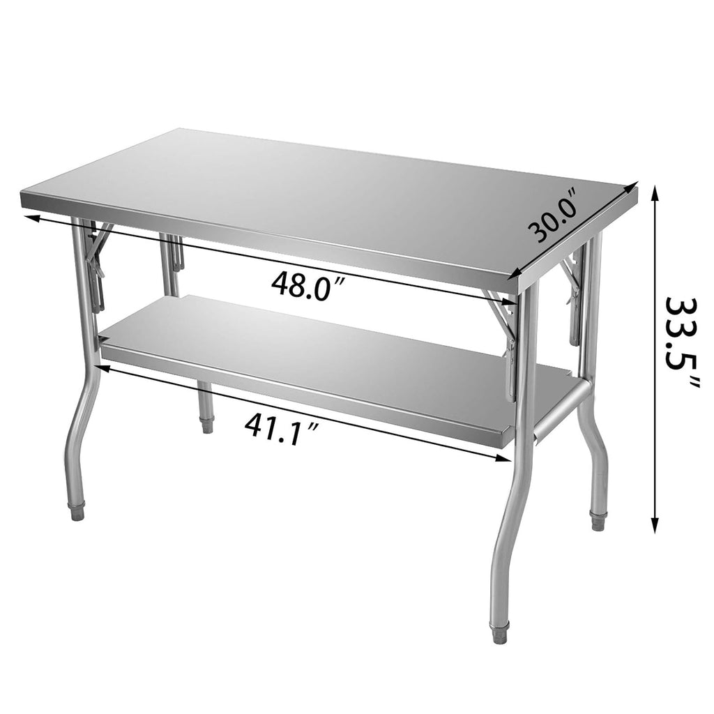 Silver Stainless Steel Double-Shelf Folding Work Table F90819