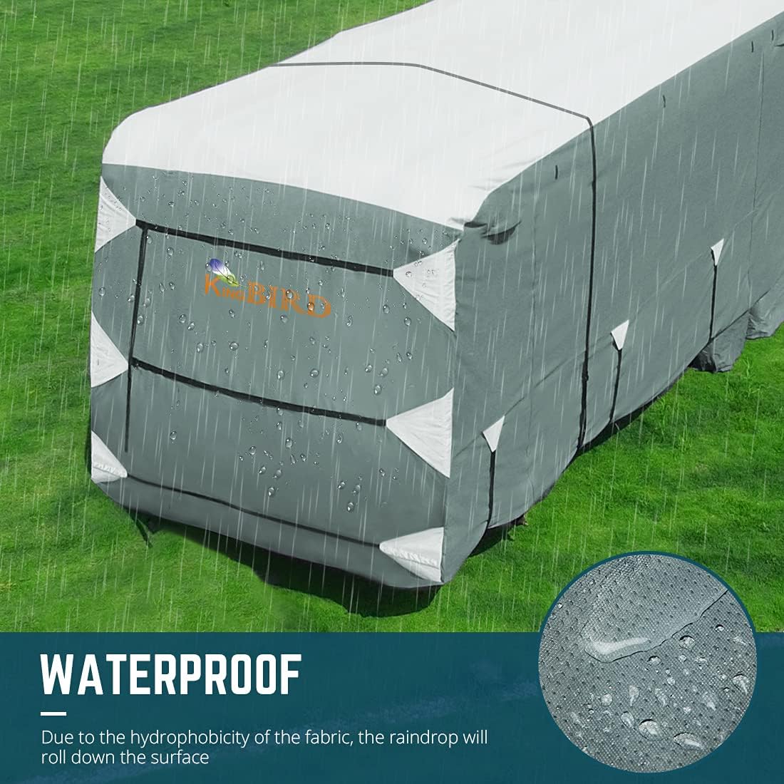 5th Wheel RV Cover with 2Pcs Extra Straps & 4 Tire Covers Q110