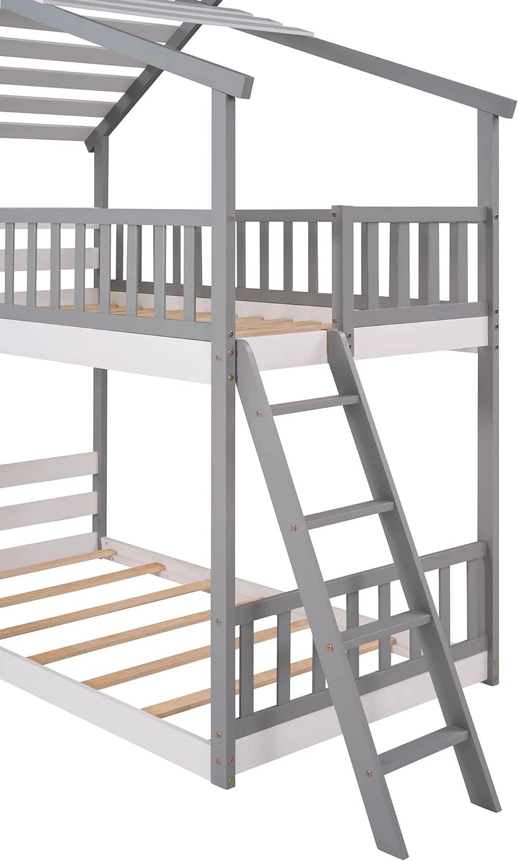 Gray Wood Kids Bunk Bed with Ladder I886597