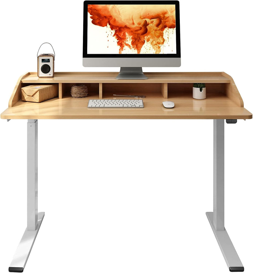 White Oak Electric Standing Desk with Drawers B3745