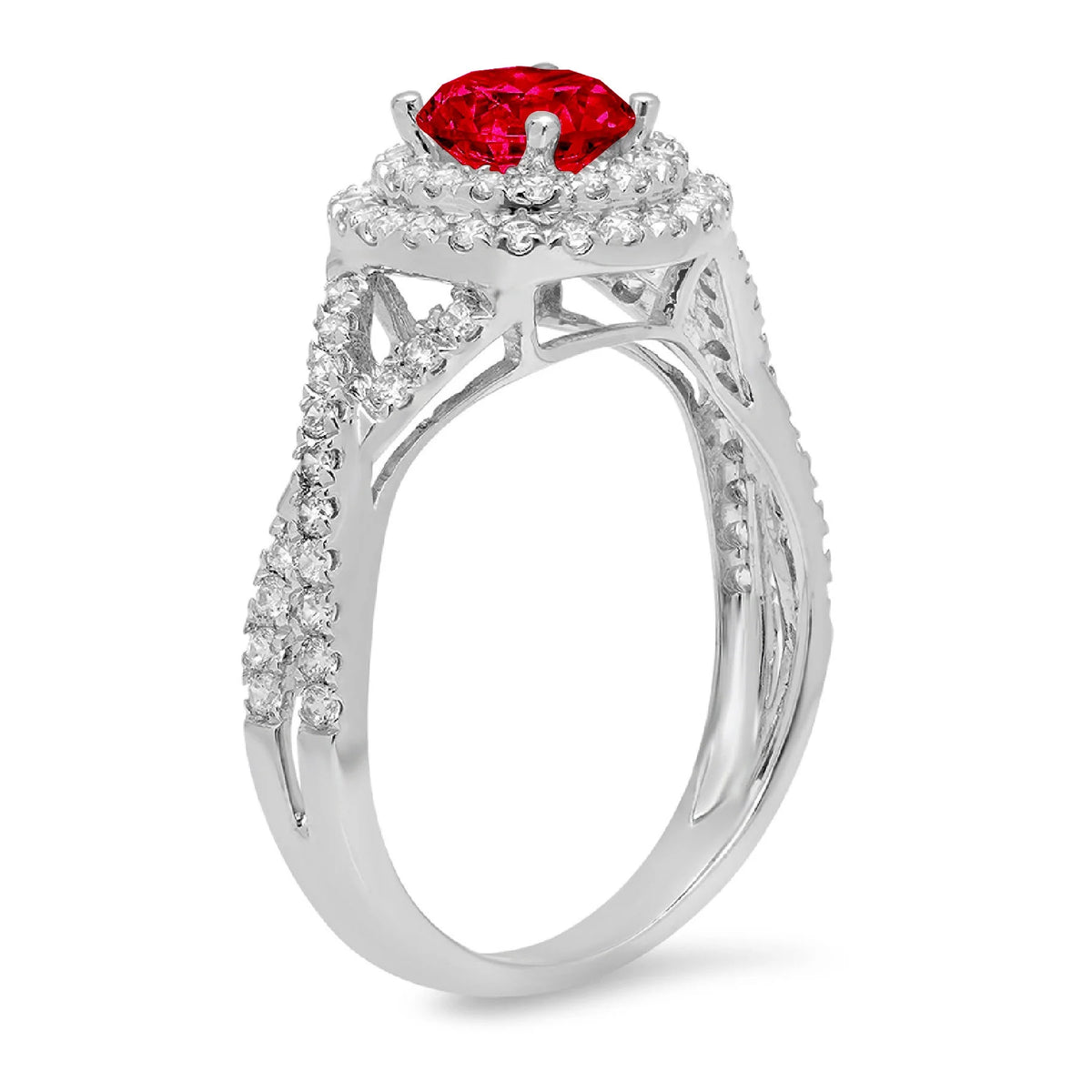 1.3ct Round Cut Red Simulated Ruby 14k White Gold Halo Ring Size 10.5 A587191