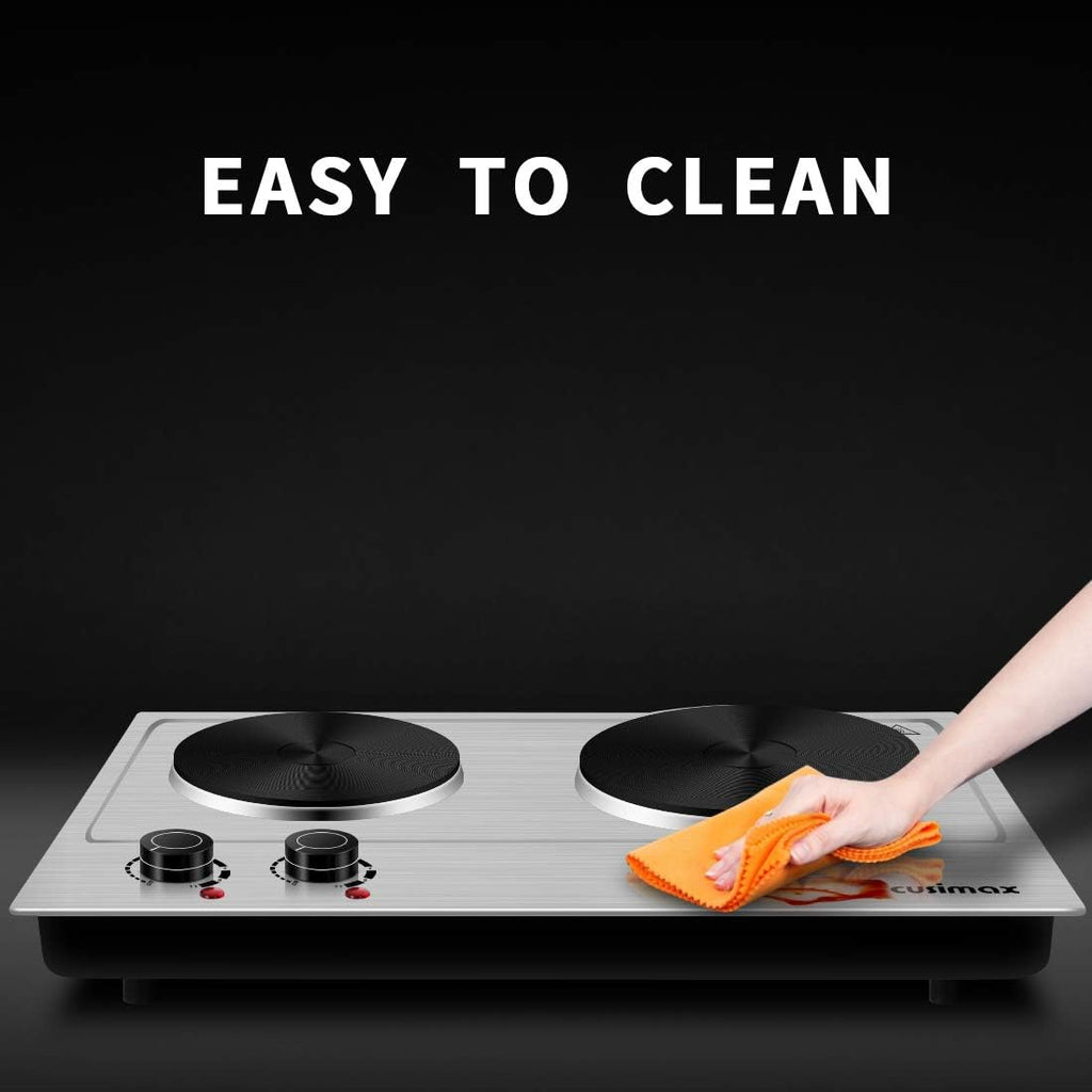 Double Hot Plate Cooktop, 1800W Portable Electric Burner, Cast Iron, Stainless Steel F317