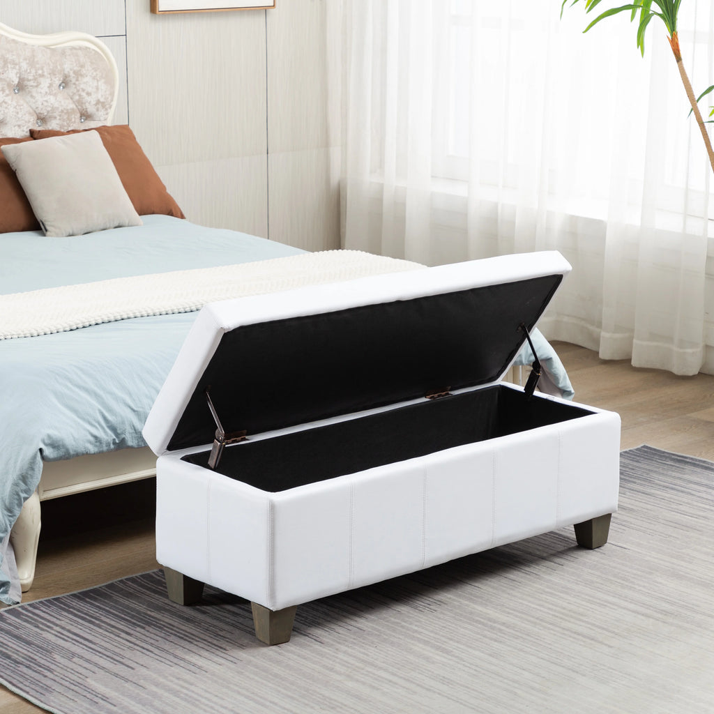 Beige Faux Leather Rectangle Ottoman with Storage L792