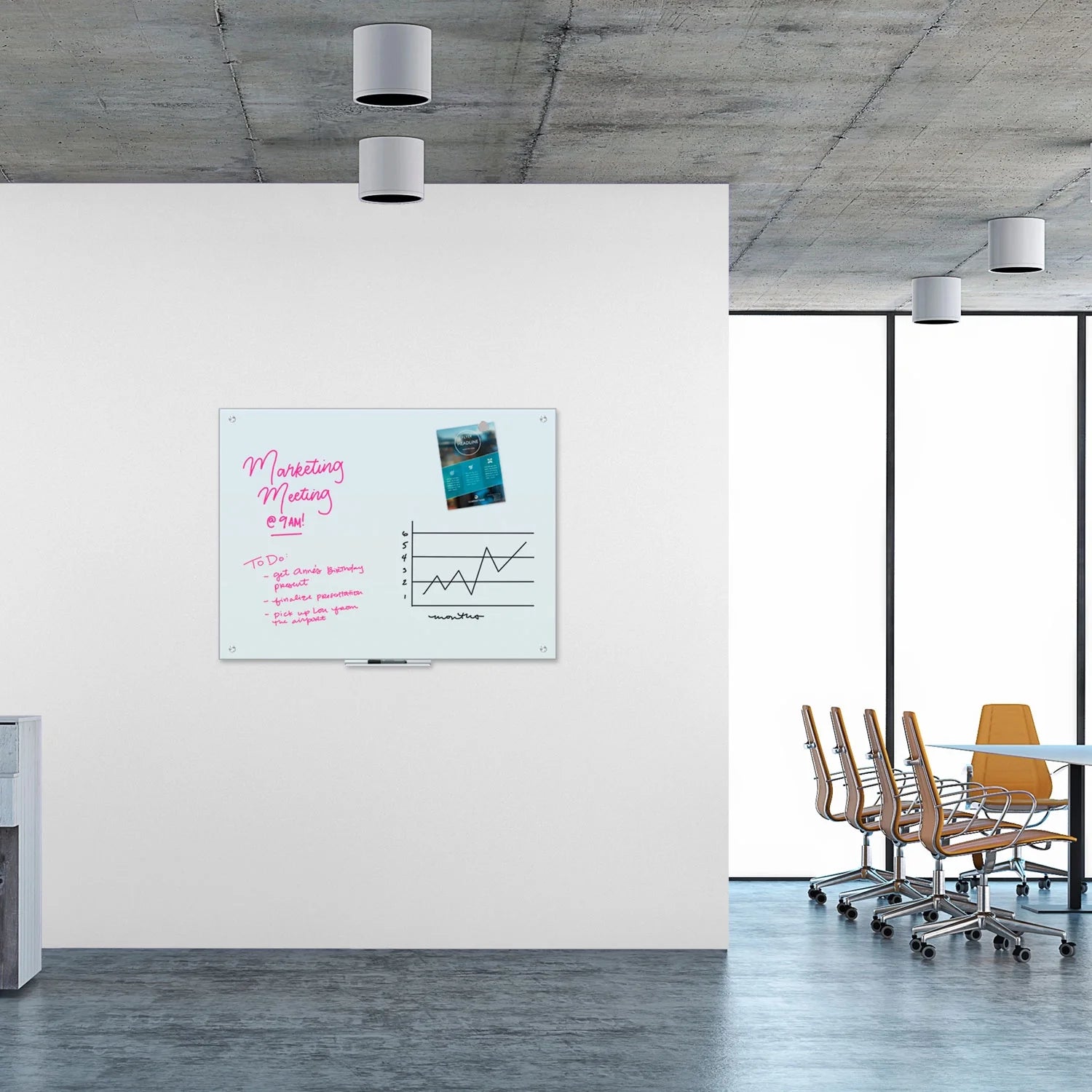 Magnetic Glass Dry Erase Board 48 x 36 White Y682259